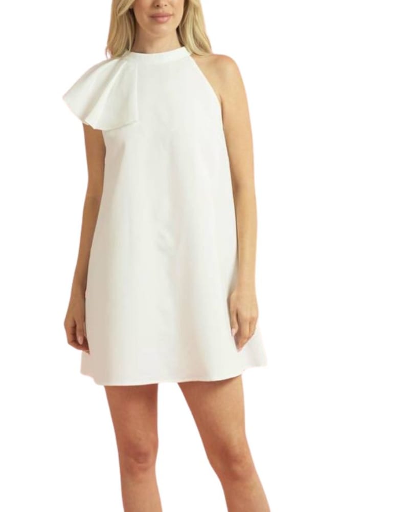 Front of a model wearing a size Large Good Intentions Dress In White in White by GLAM. | dia_product_style_image_id:360809